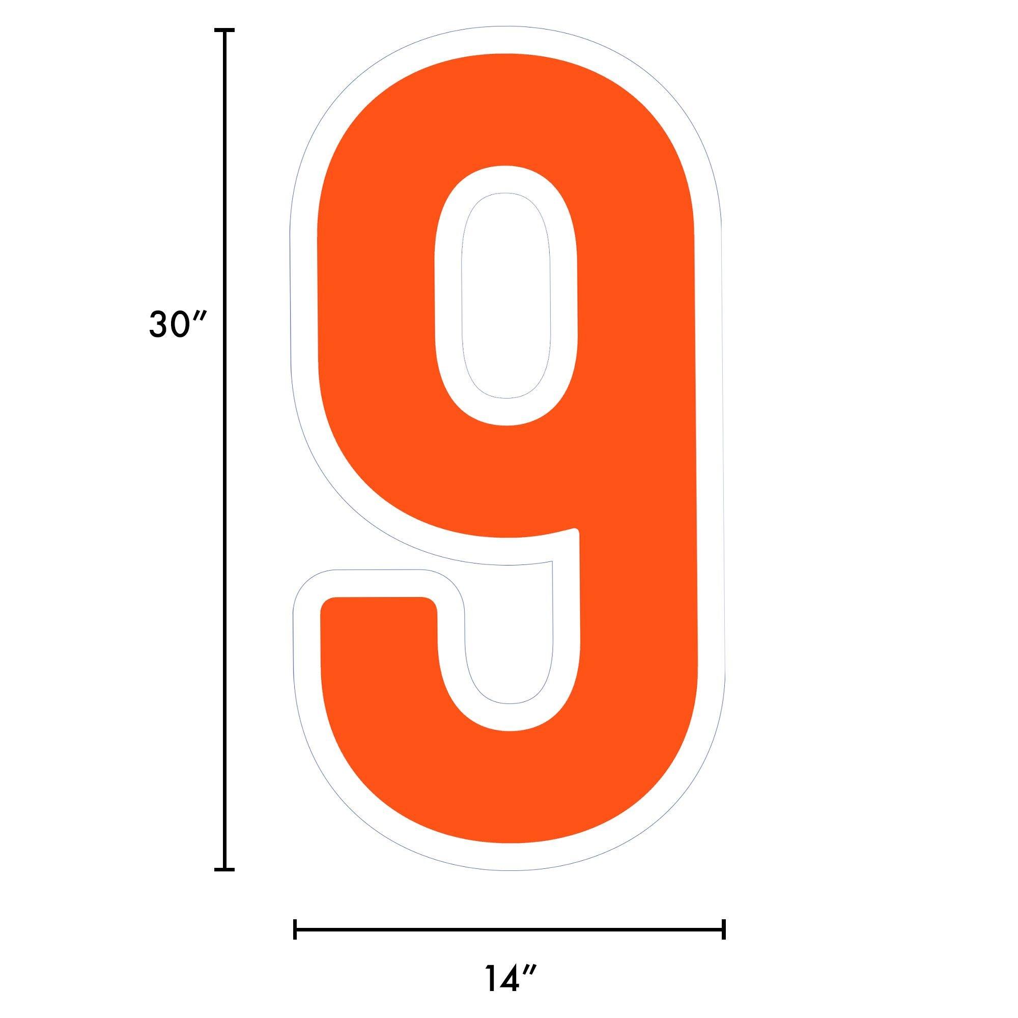 Orange Number (9) Corrugated Plastic Yard Sign, 30in